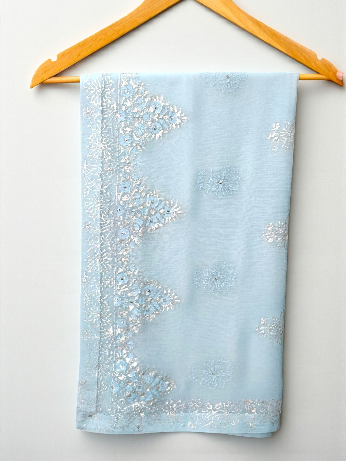 Block Print with Hand Embroidery Chiffon Dupatta