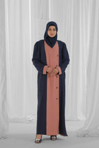 Creamy Peach Navy Blue Abaya