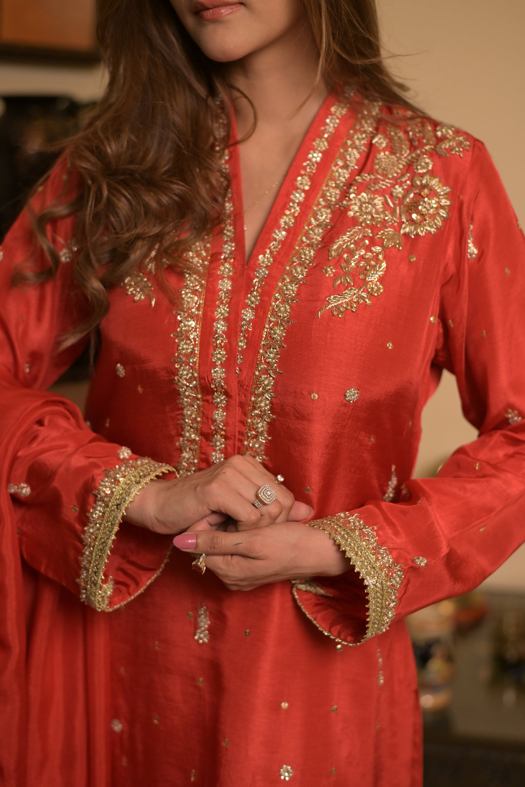 Radiant Red Embroidered Suit