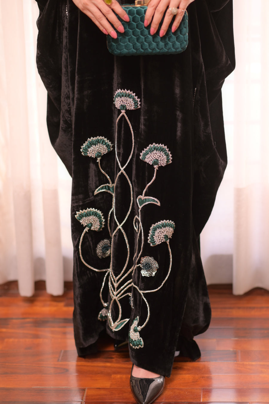Black Velvet Embroidered Kaftan Eshal Studio Black Velvet Embroidered Kaftan Eshal Studio