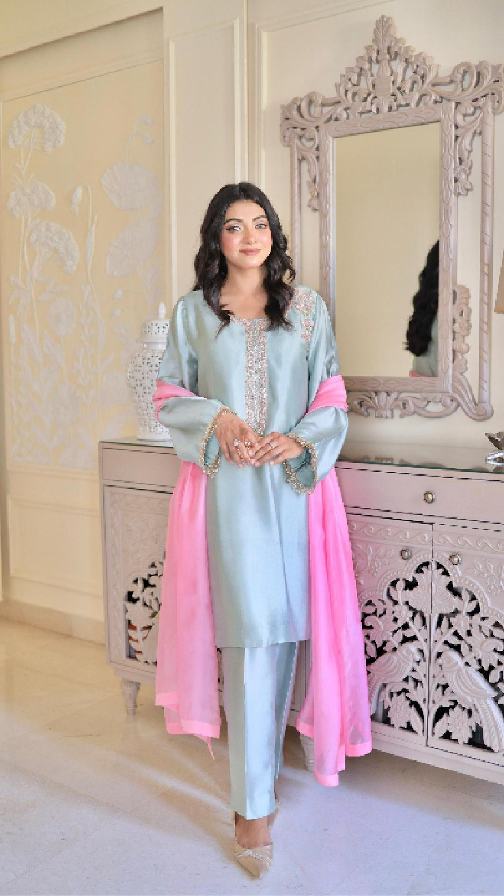 Kinza – Embroidered Pastel Luxe Suit