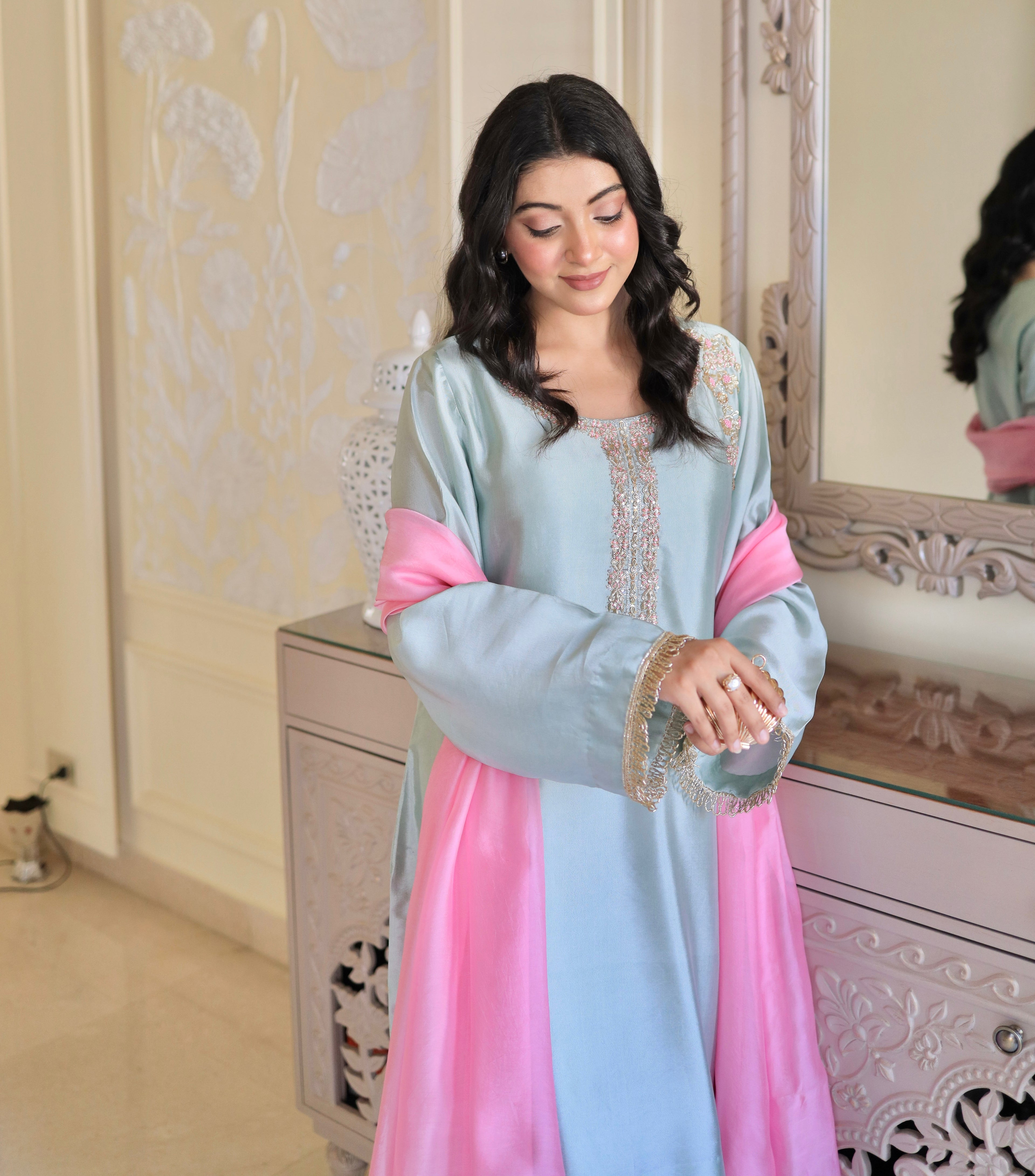 Kinza – Embroidered Pastel Luxe Suit