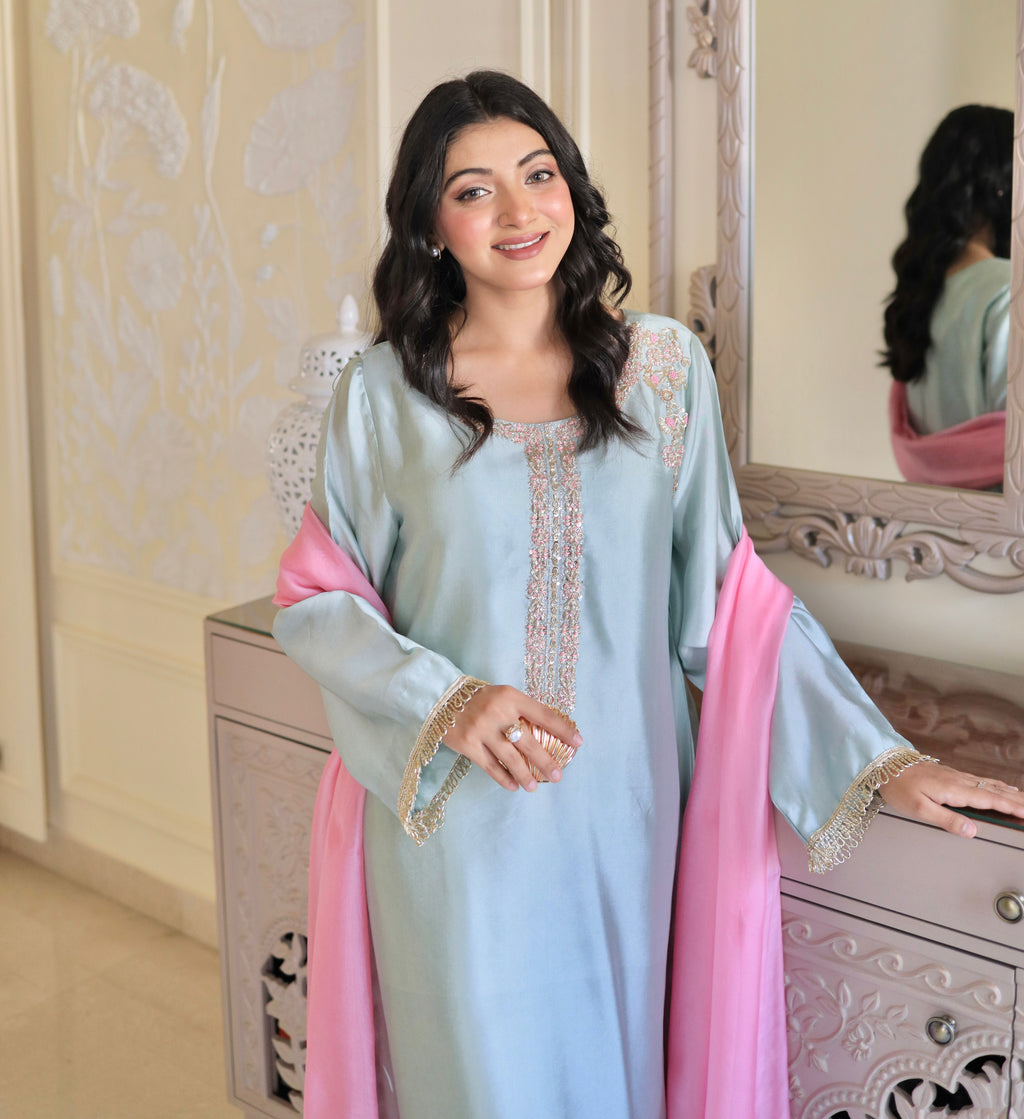 Kinza – Embroidered Pastel Luxe Suit