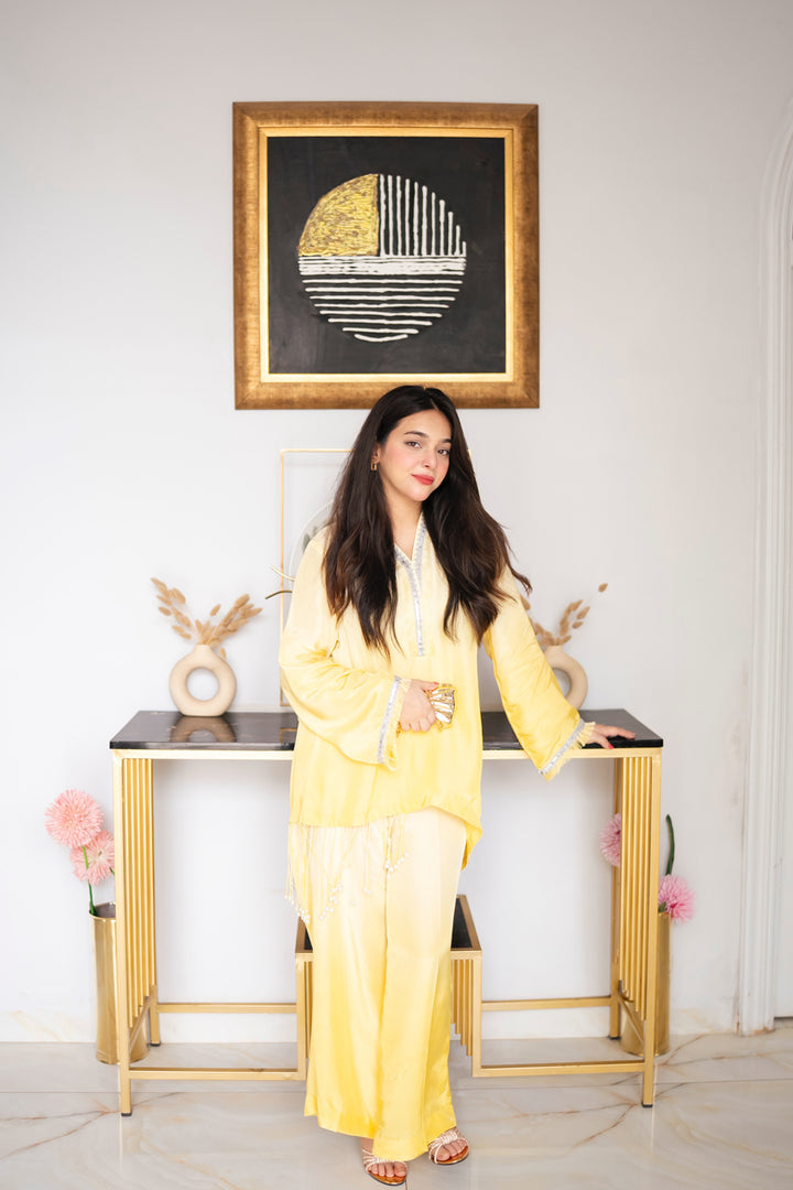 Noor-e-Zeest - Lemon Glow Pearl Tunic Set