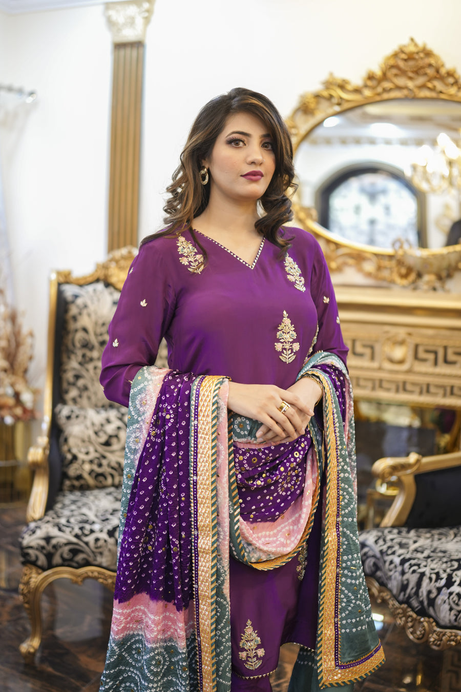 Royal Radiance - Bandhani Inspired Purple Set