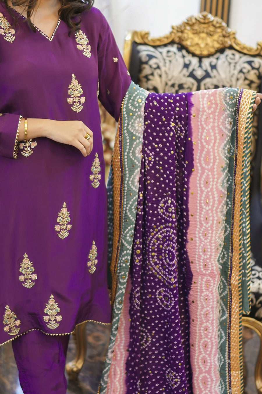 Royal Radiance - Bandhani Inspired Purple Set