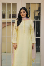 Soft Lemon Serenity - 3 Piece Embroidered Suit