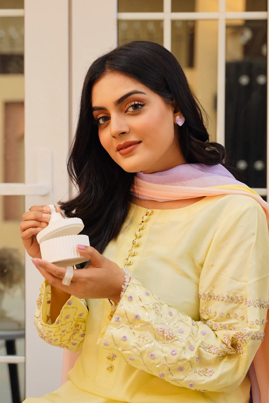 Soft Lemon Serenity - 3 Piece Embroidered Suit