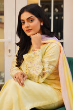Soft Lemon Serenity - 3 Piece Embroidered Suit
