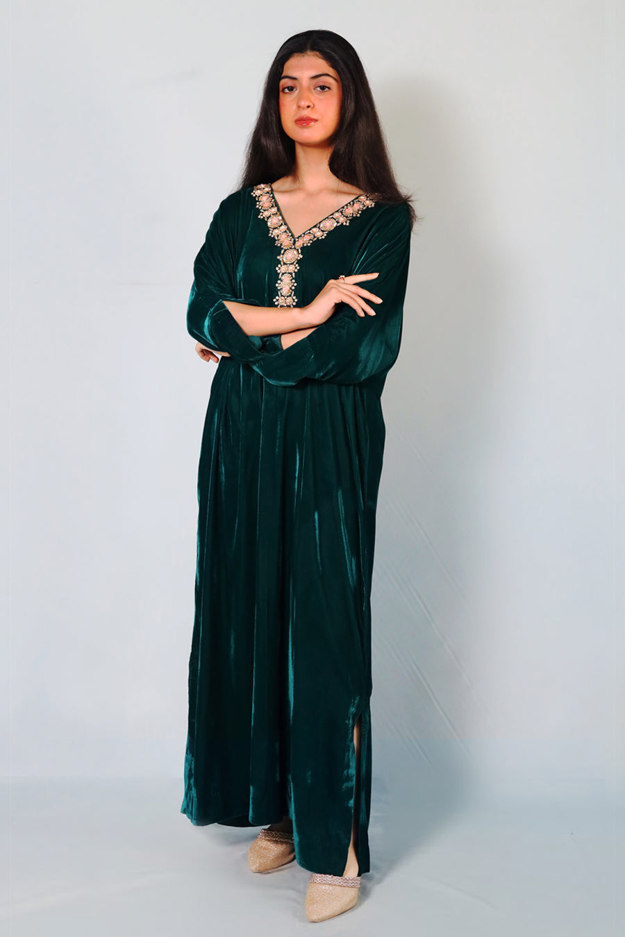 Emerald Empress velvet dress kaftan