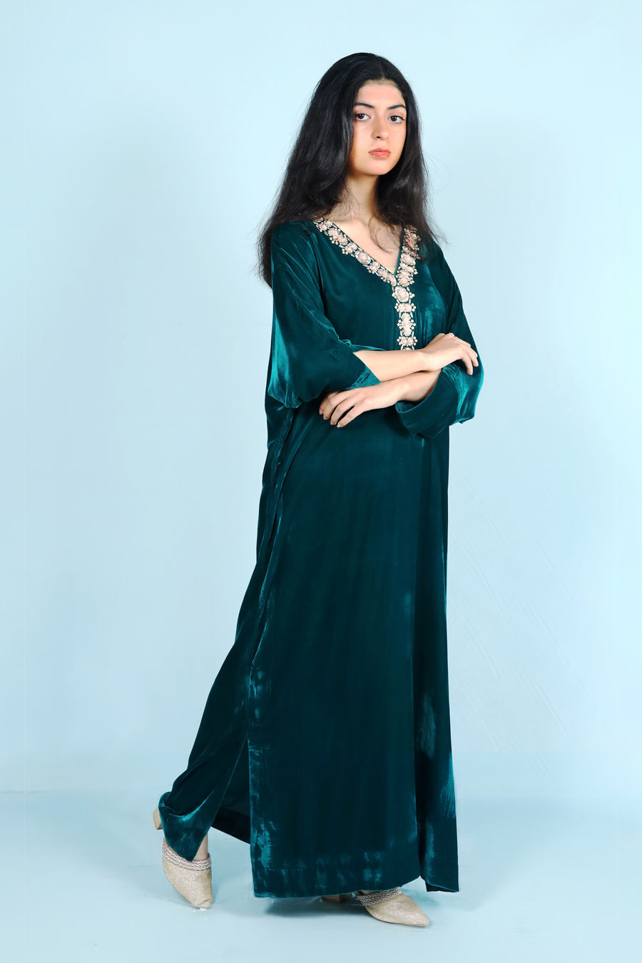 Emerald Empress velvet dress kaftan