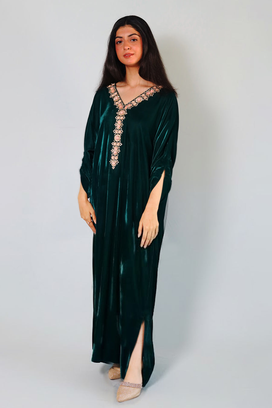 Emerald Empress velvet dress kaftan