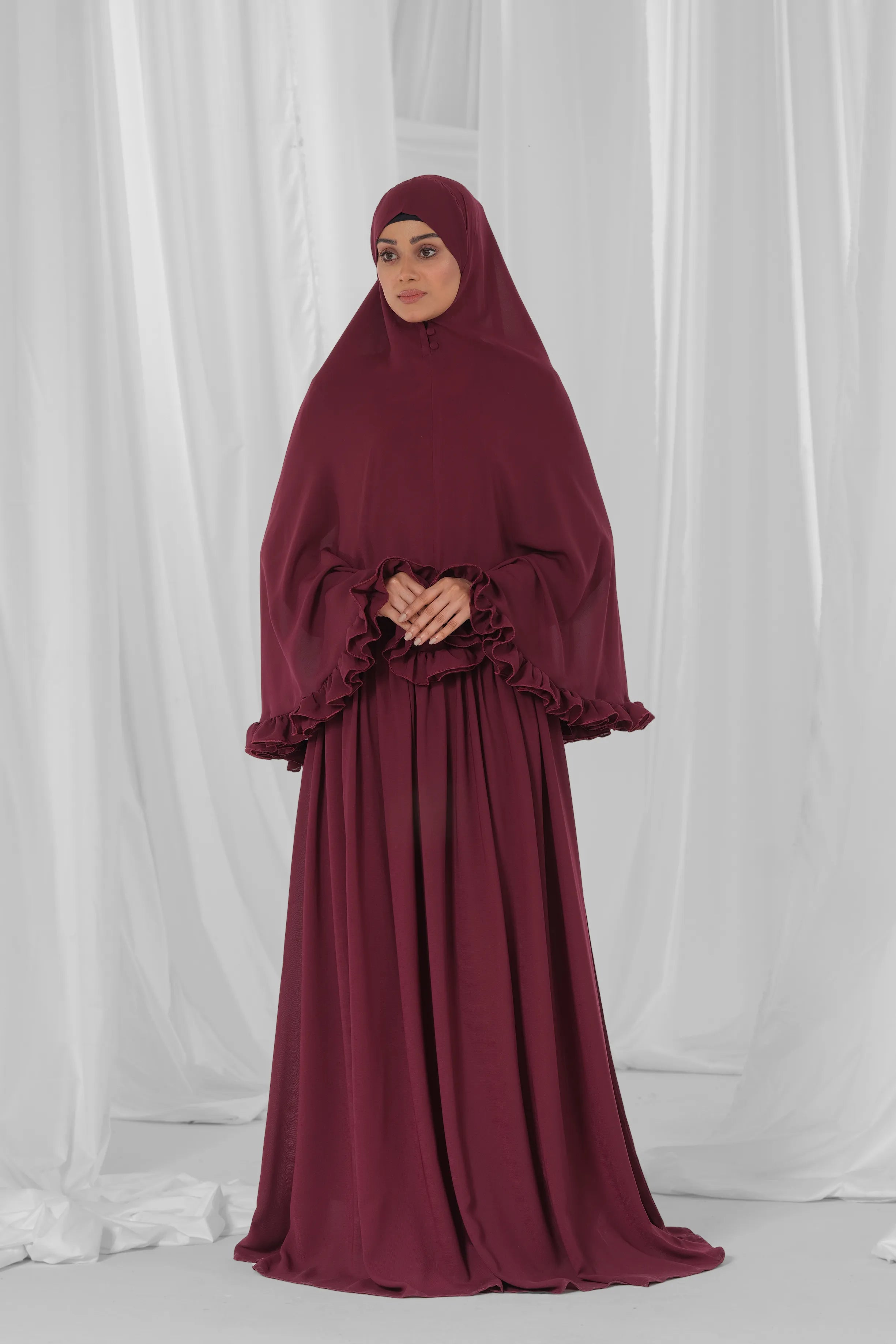 maroon two-piece prayer wear