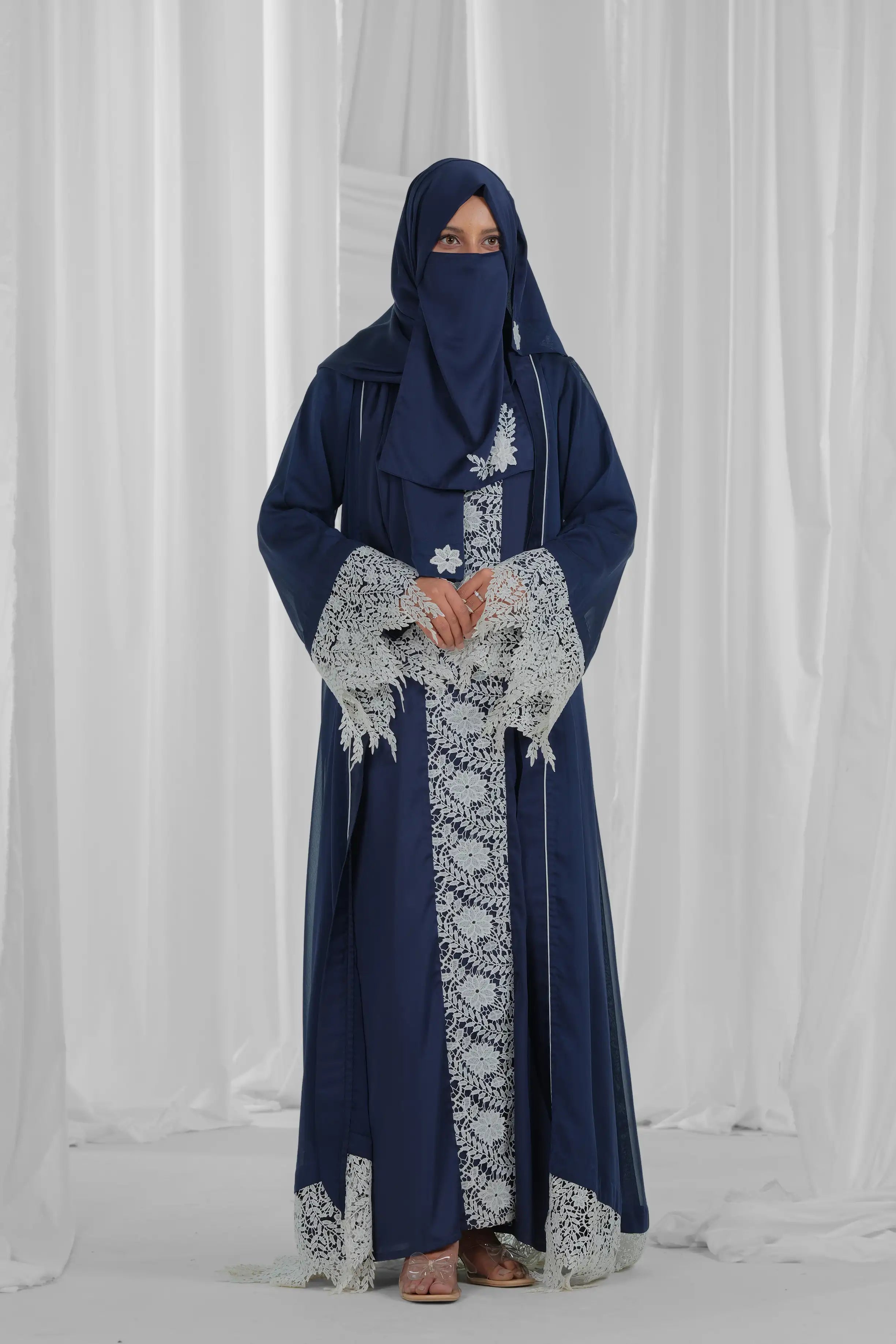 midnight blue and white abaya