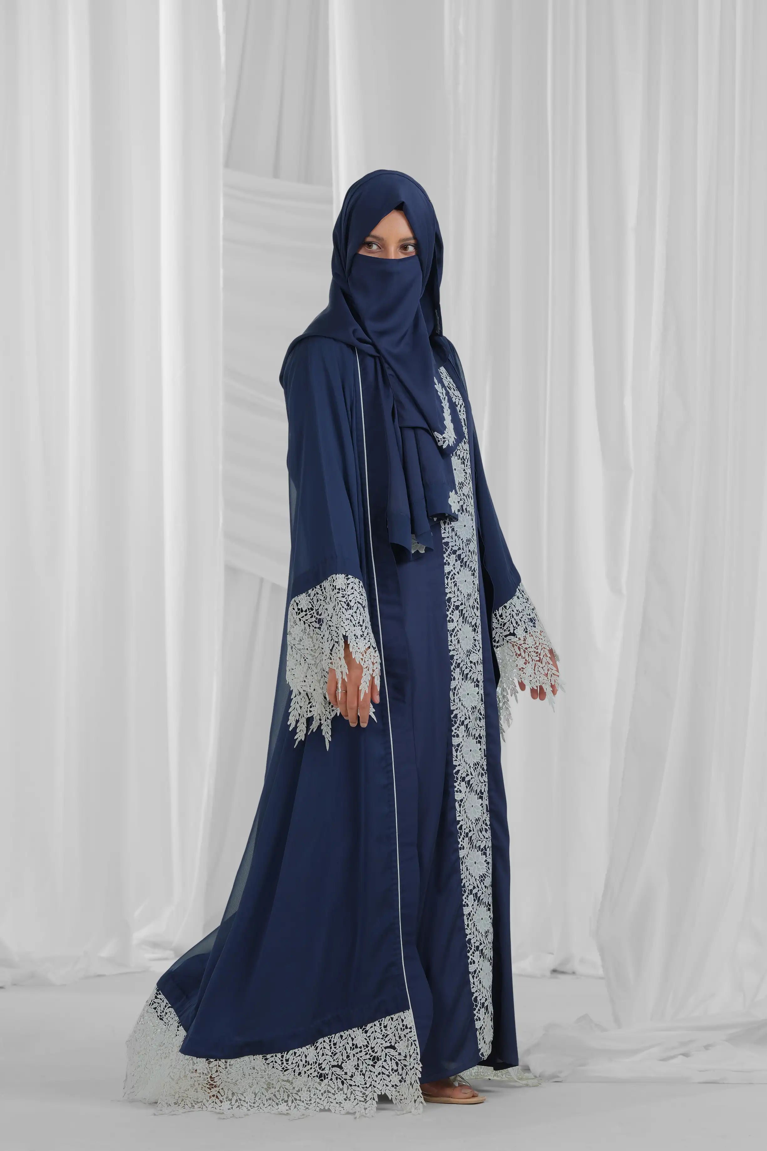 midnight blue and white abaya 2