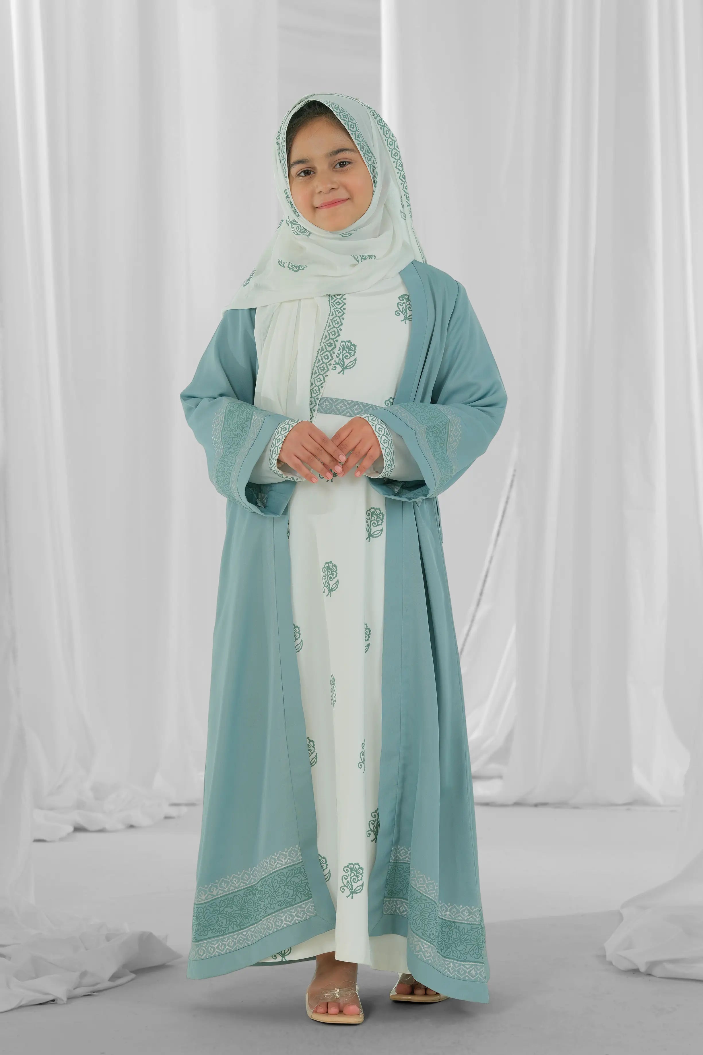 mint-green-and-white-block-print-kid-abaya-style-1