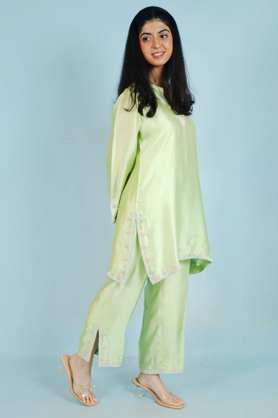 Mint Serenity Embroidered Casual Suit