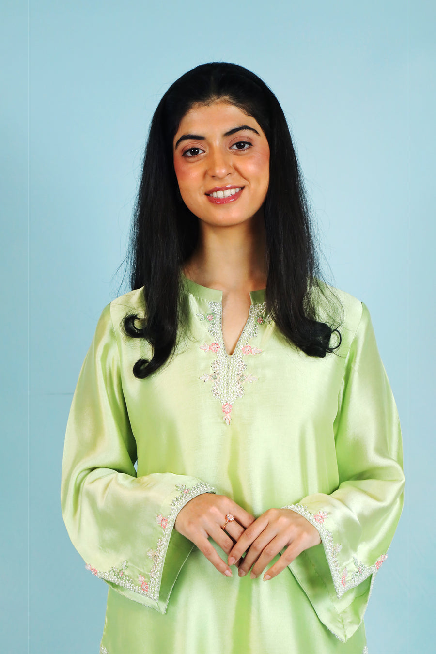 Mint Serenity Embroidered Casual Suit