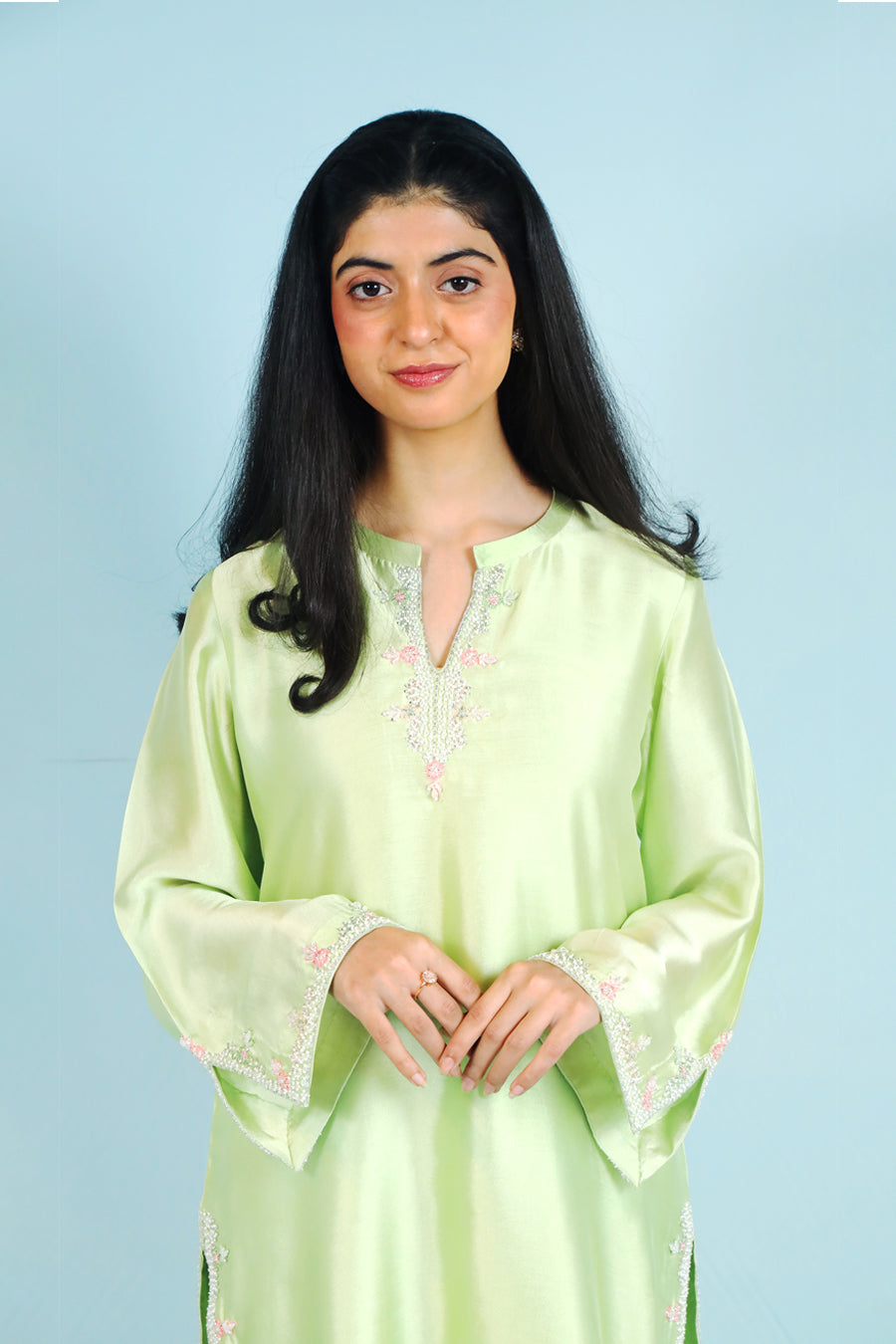 Mint Serenity Embroidered Casual Suit