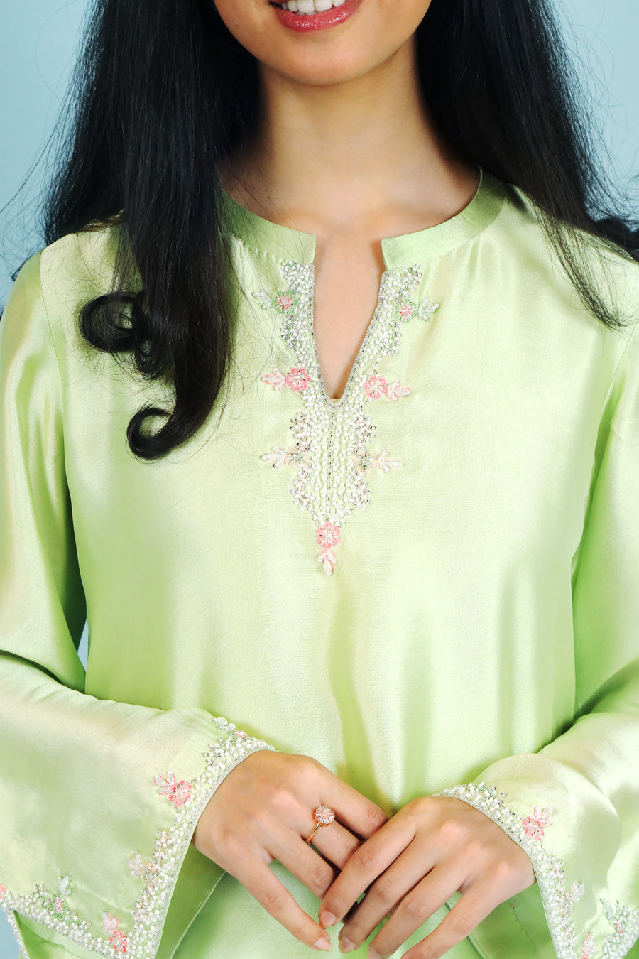 Mint Serenity Embroidered Casual Suit