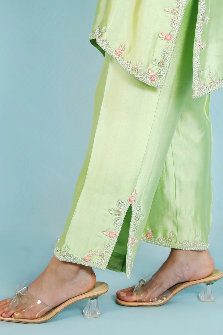 Mint Serenity Embroidered Casual Suit