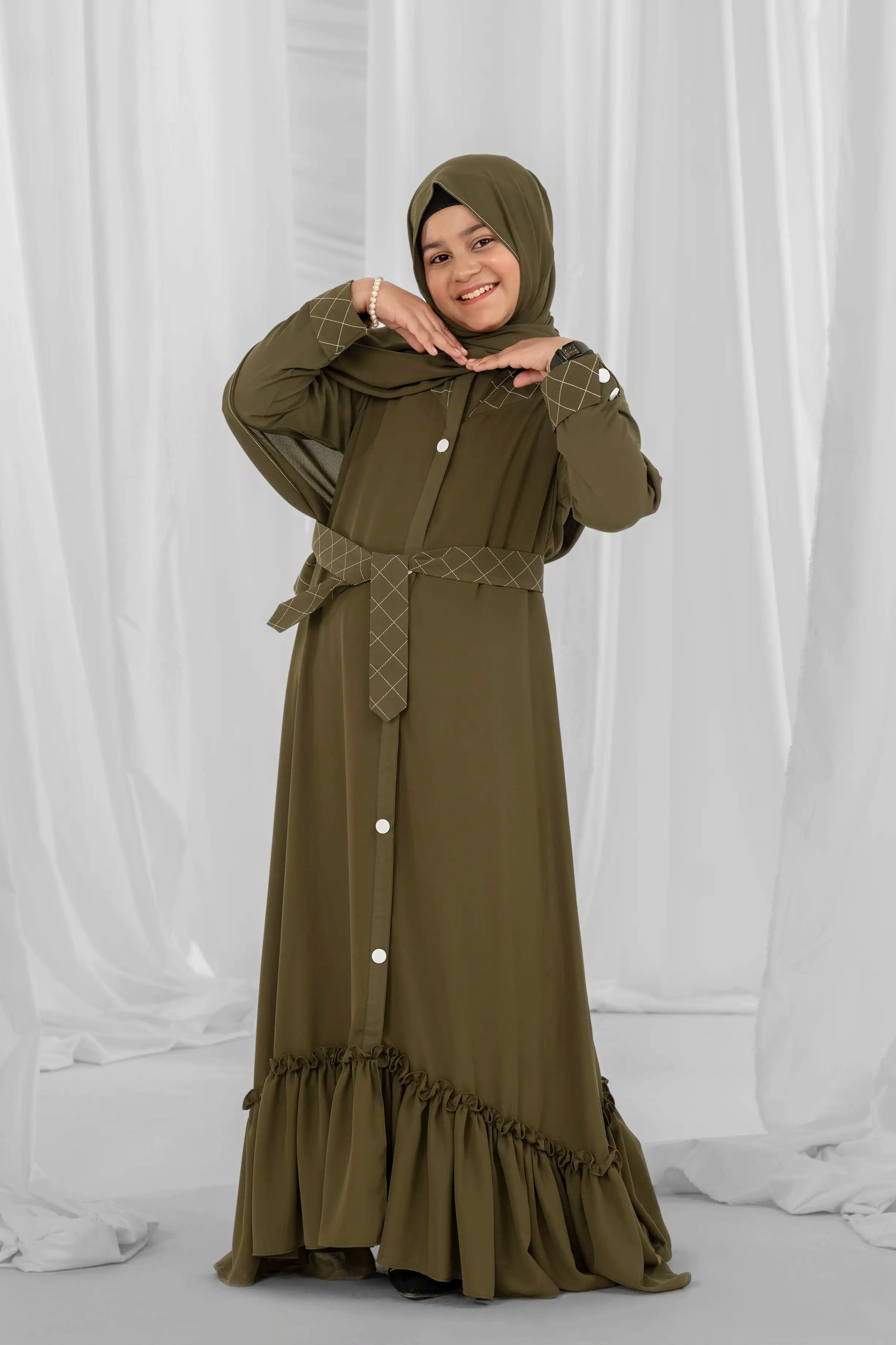 olive green abaya for kid-5