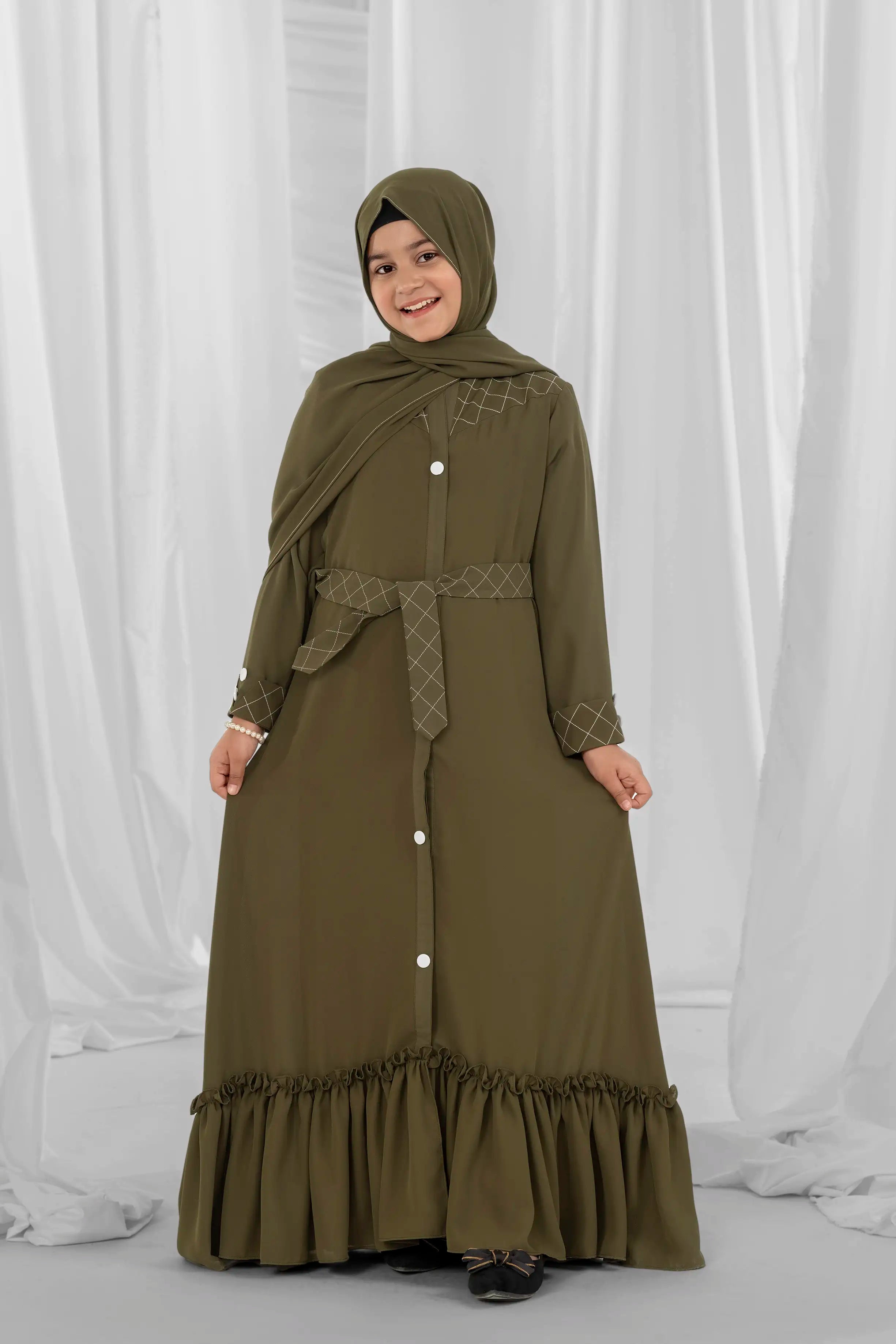 olive green abaya for kid-1