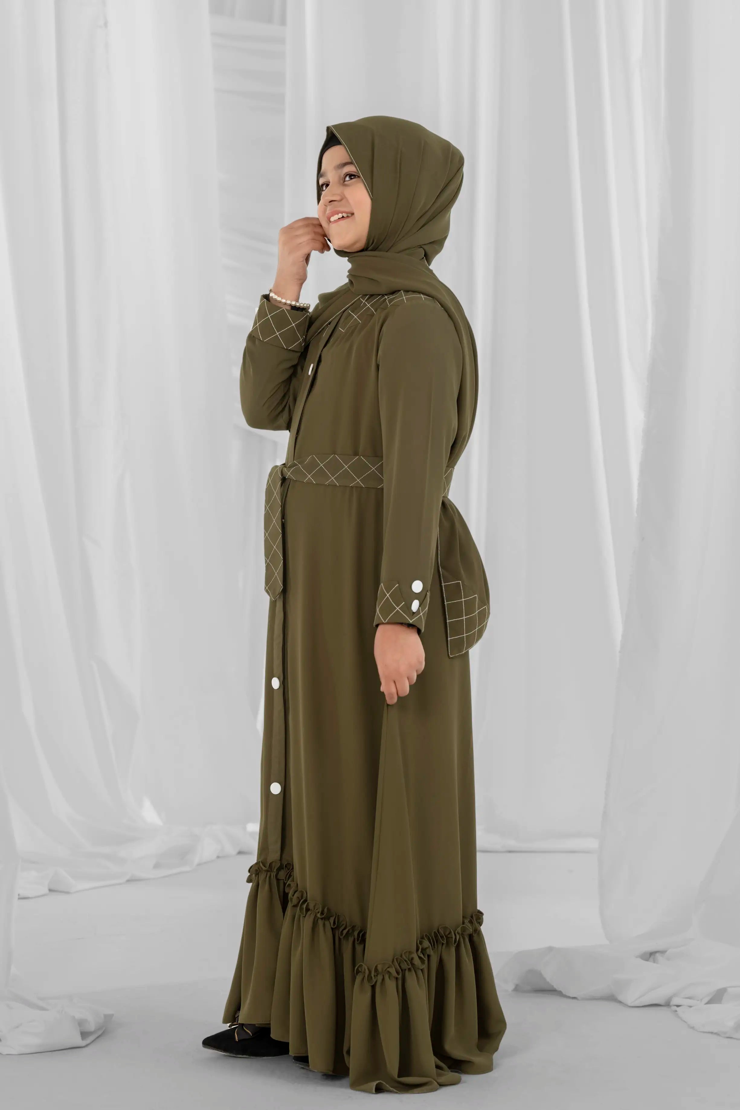 olive green abaya for kid-3