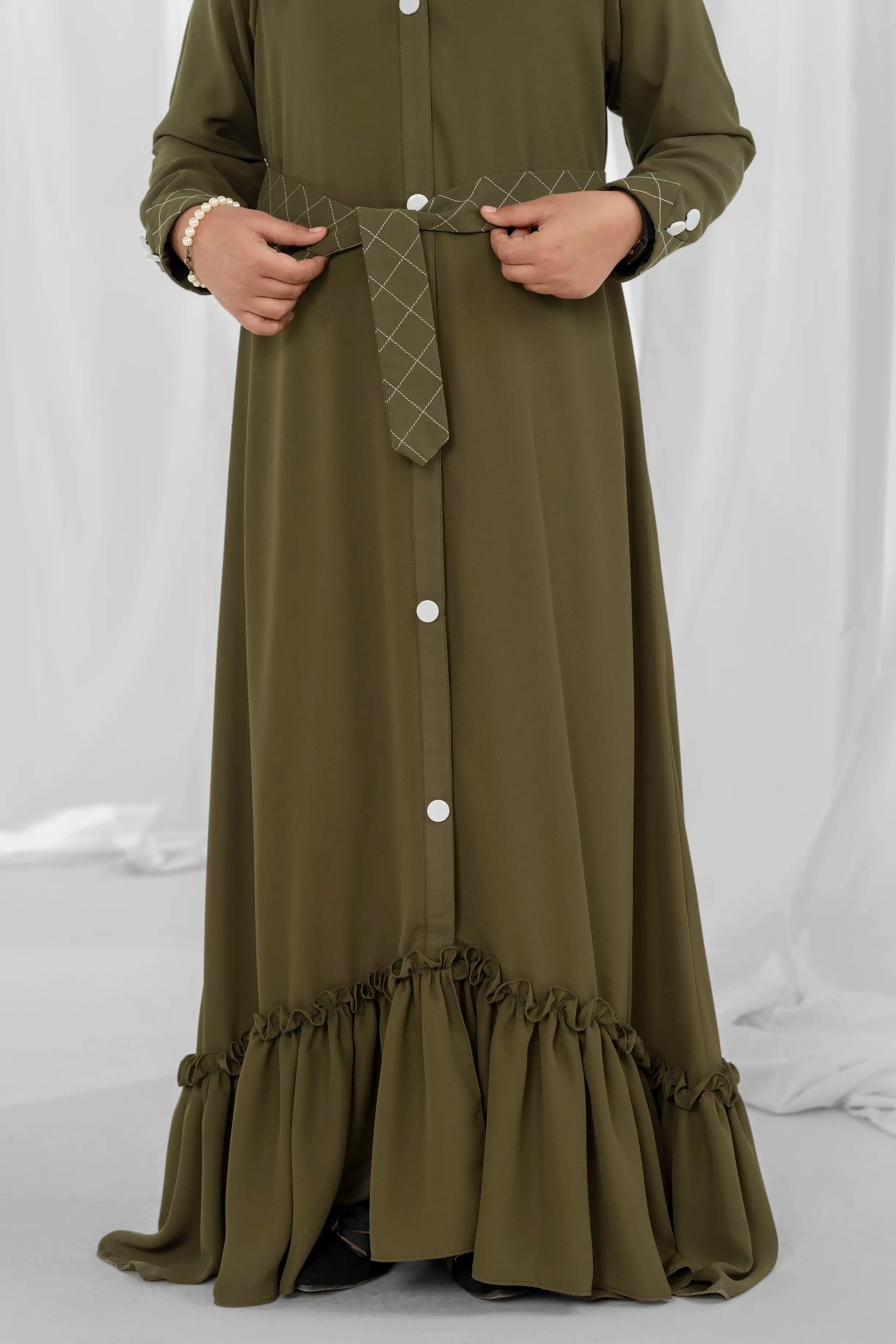 olive green abaya for kid-4