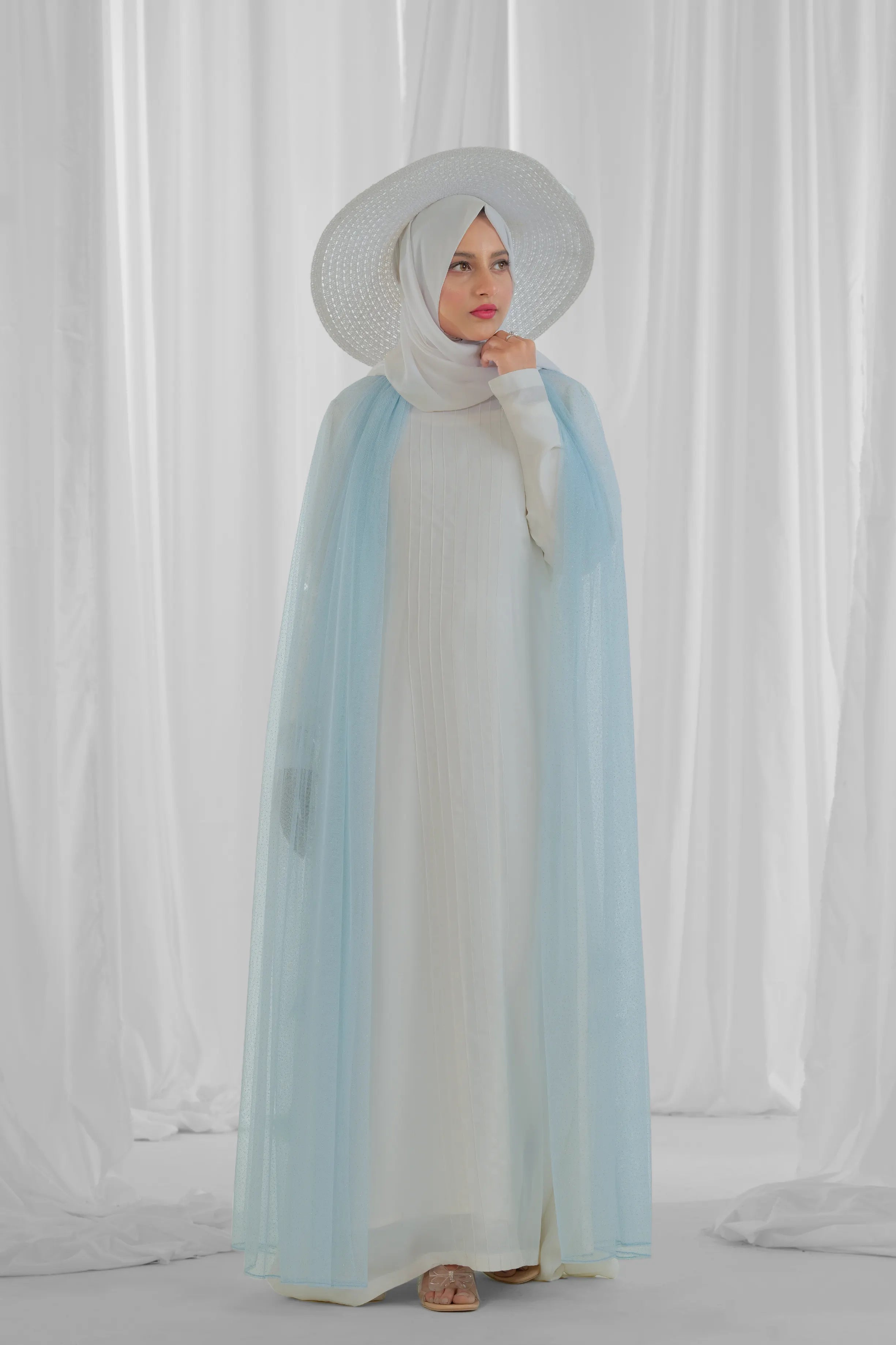 Powder Blue and White Modern Cape Abaya