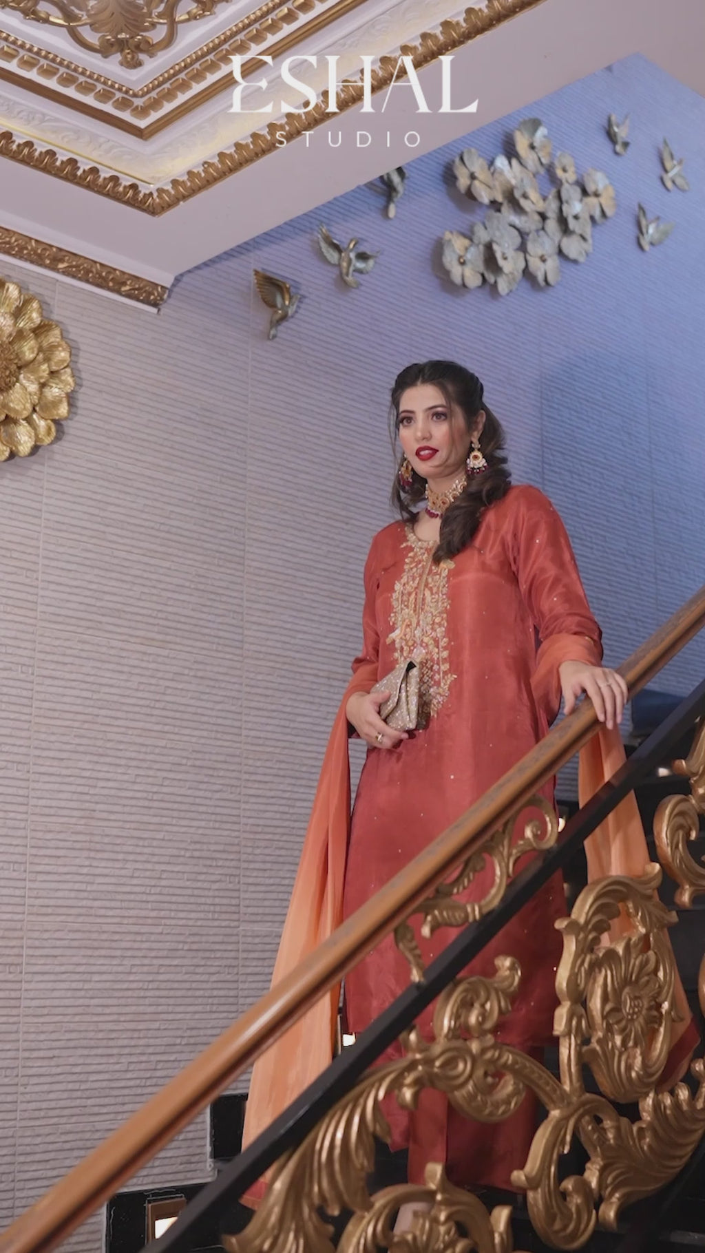 Rust Elegance - Hand Embroidered Silk Ensemble