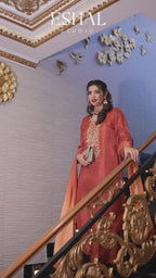 Rust Elegance - Hand Embroidered Silk Ensemble