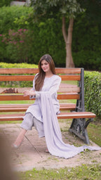 gray classic 3-piece silk ensemble woman suite