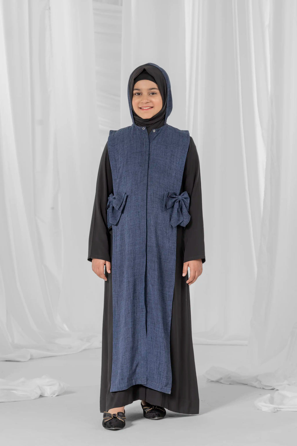 prussian blue hooded jacket for kids-1