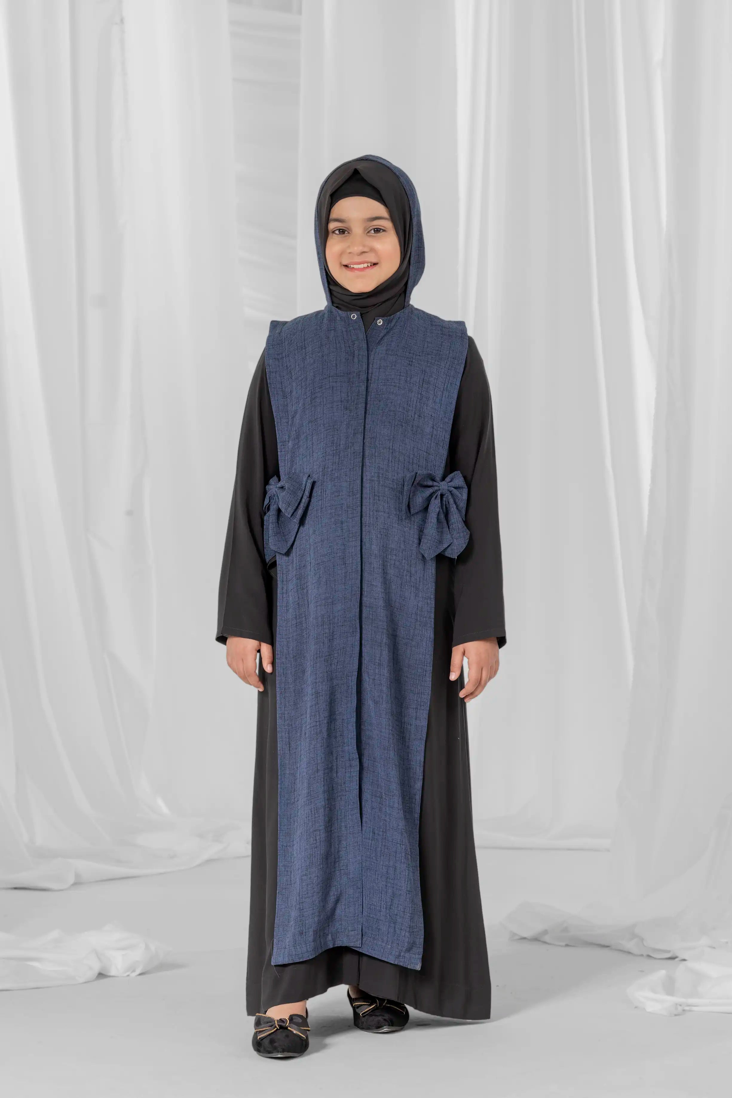 prussian blue hooded jacket for kids-1