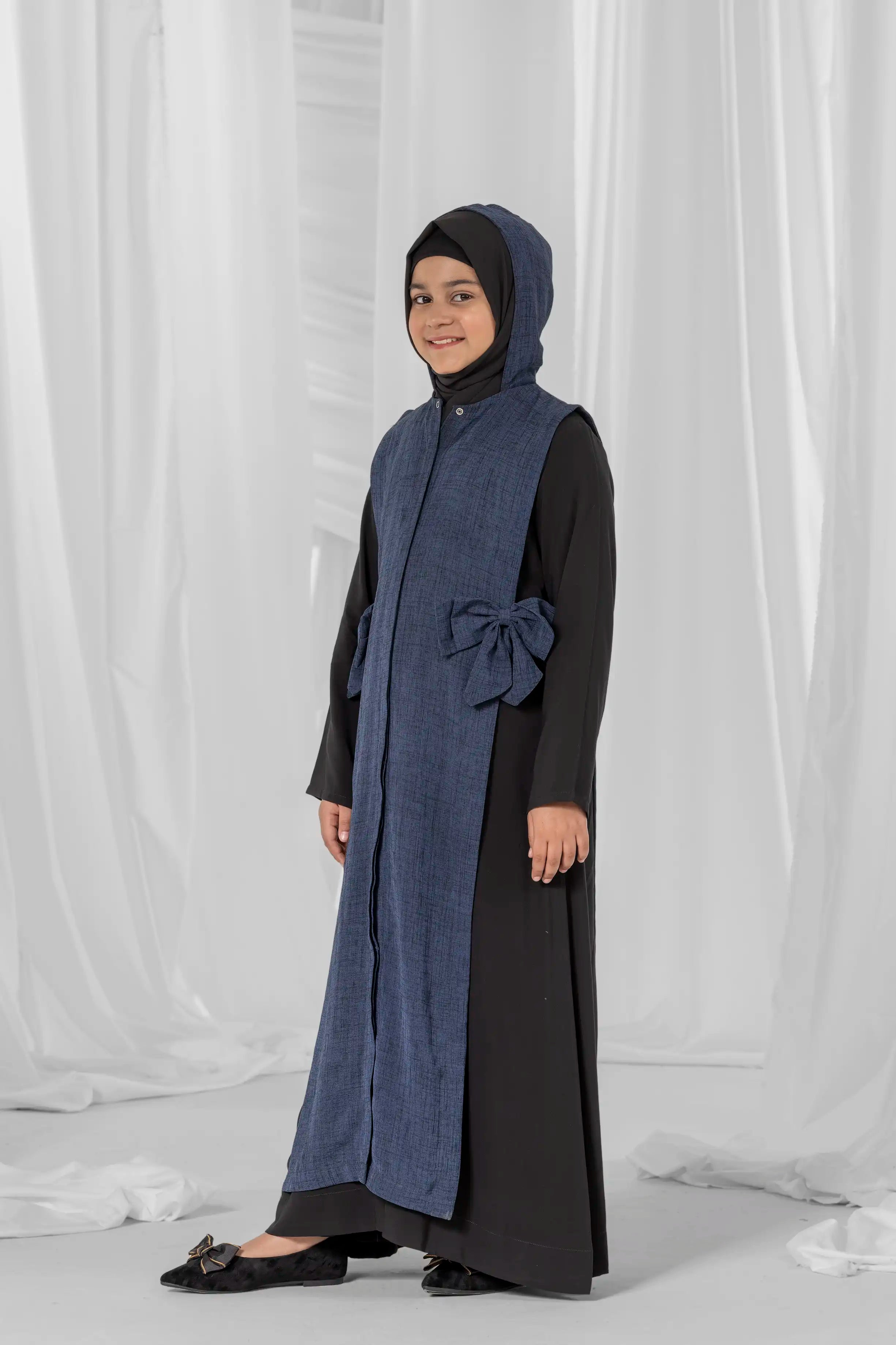 prussian blue hooded jacket for kids-2