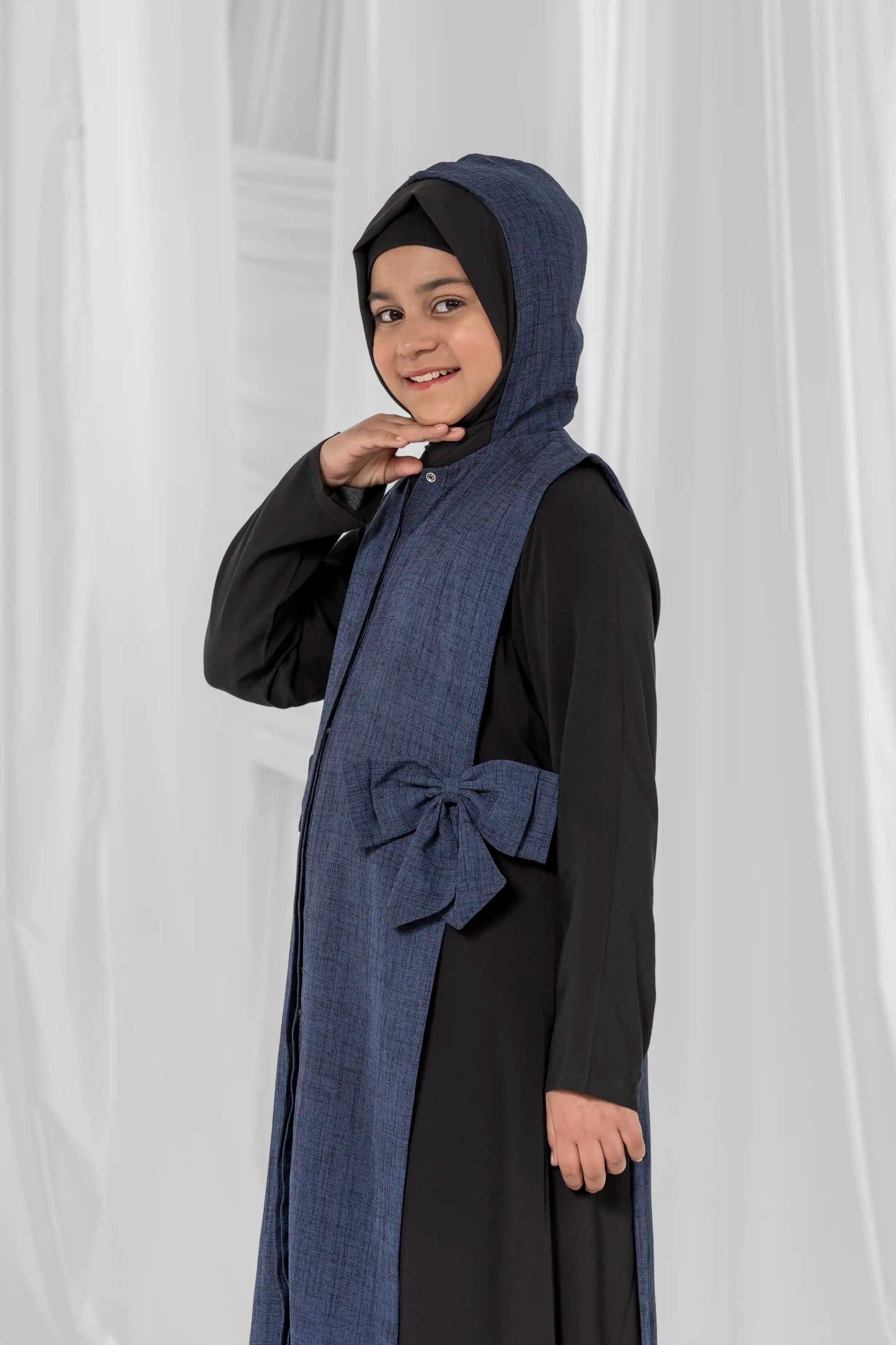 prussian blue hooded jacket for kids-3