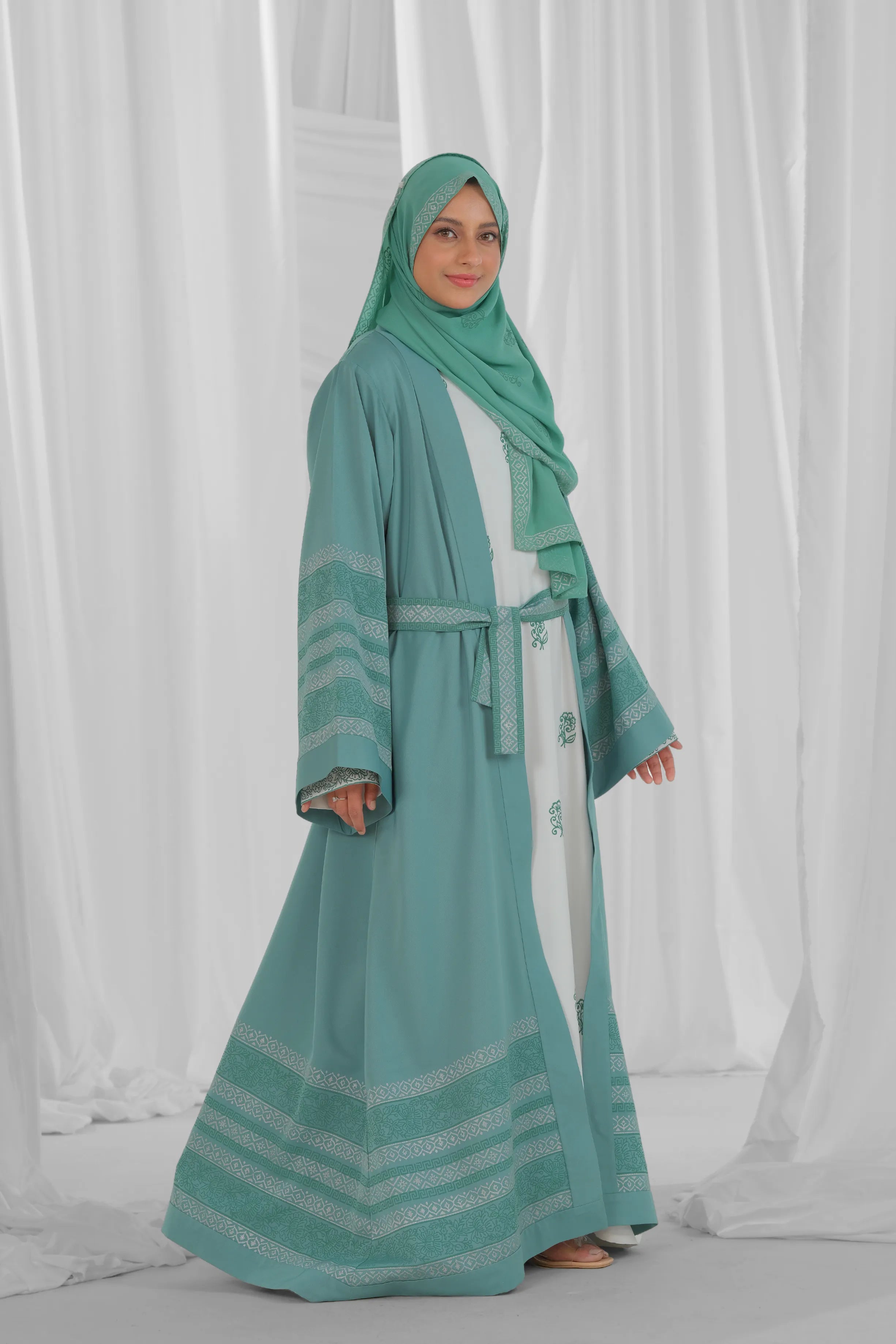mint green and white abaya 3