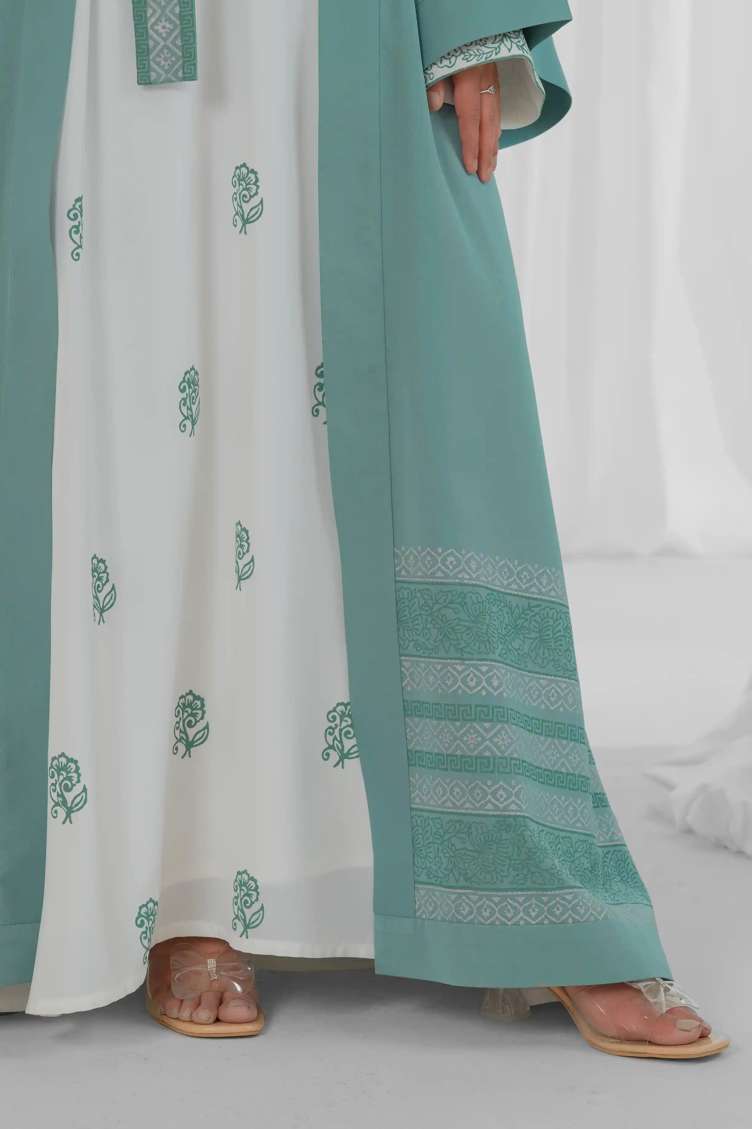 mint green and white abaya 9