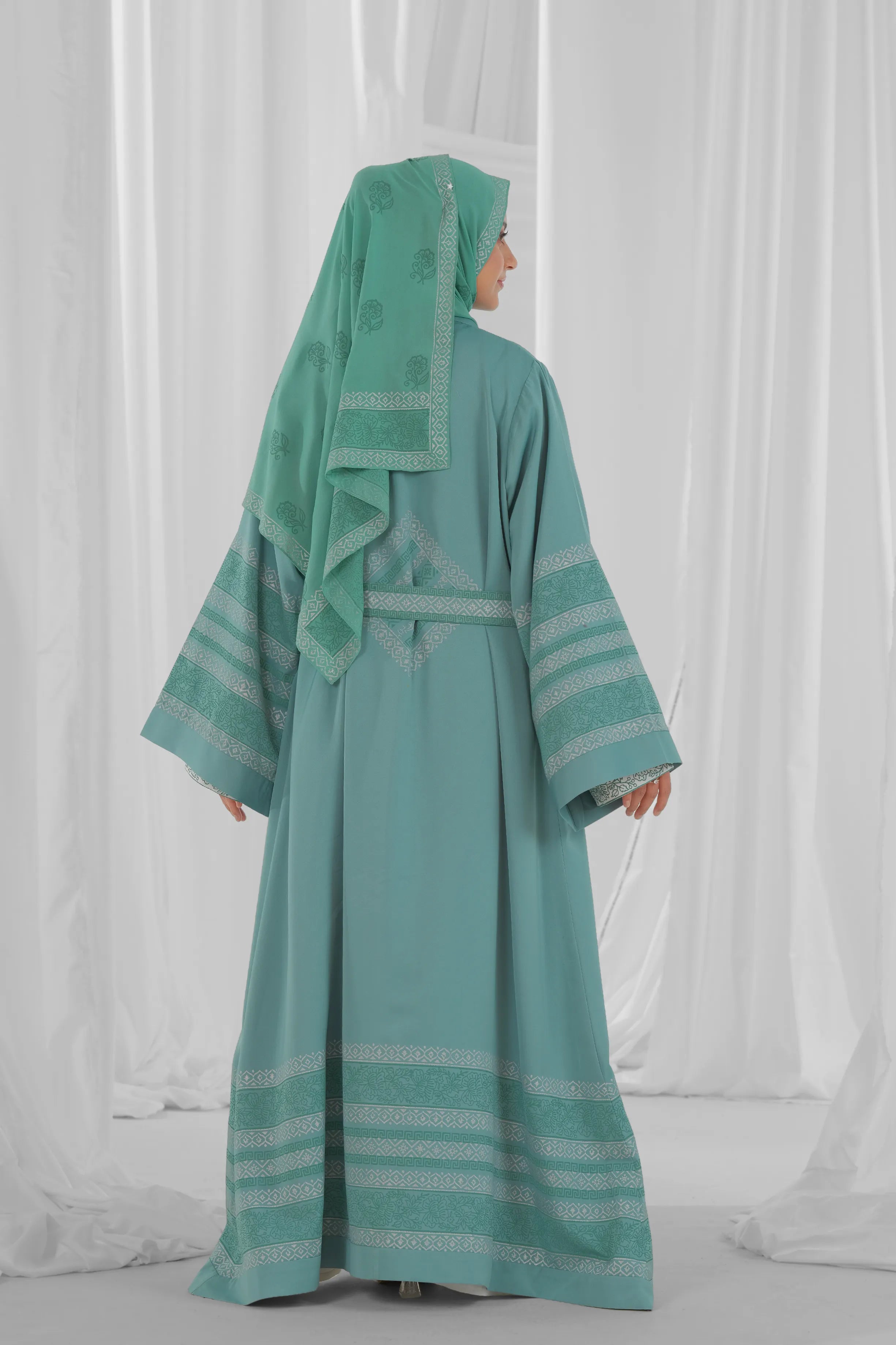 mint green and white abaya 2