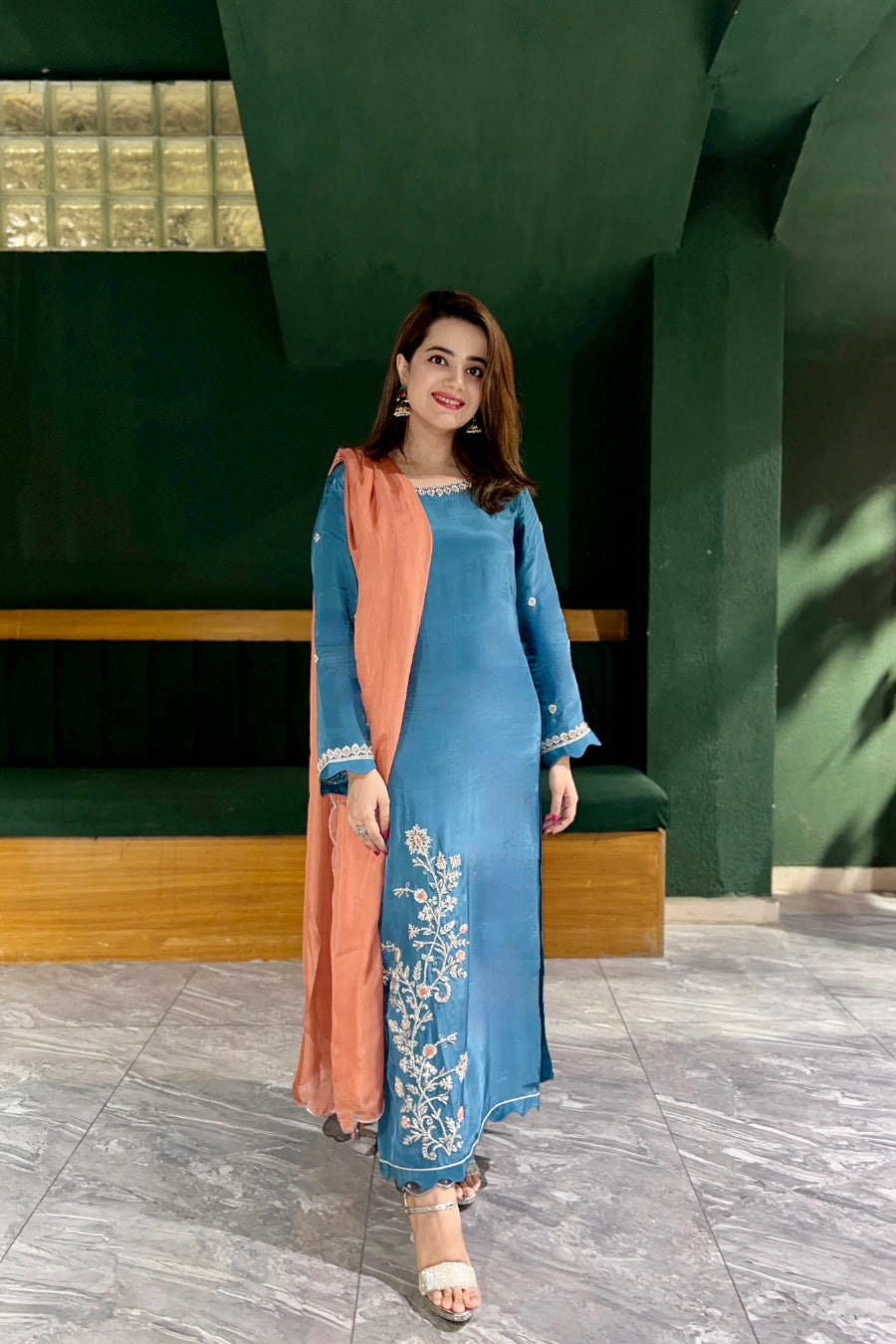 Kompal Sky Bloom - Pastel Embroidered Suit